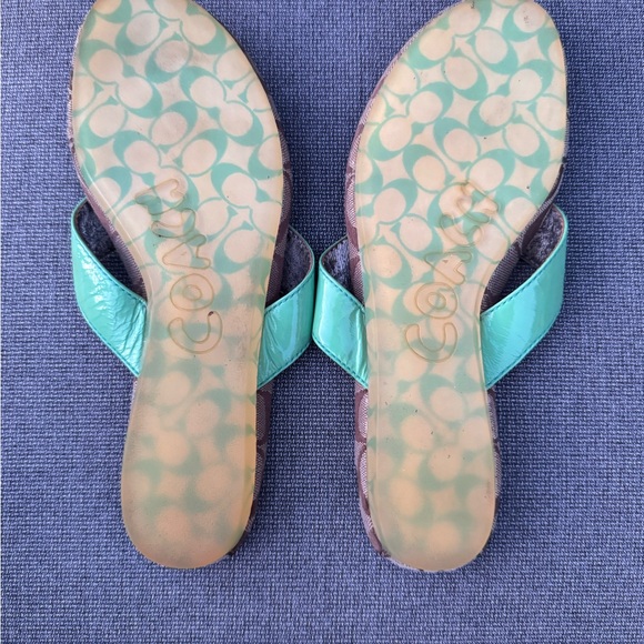 COACH lime green SUKI patent slide sandals logo jewel - vintage - pre-loved 7.5 - Picture 3 of 5